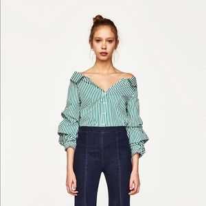 Zara, Shirt, Stripes, green